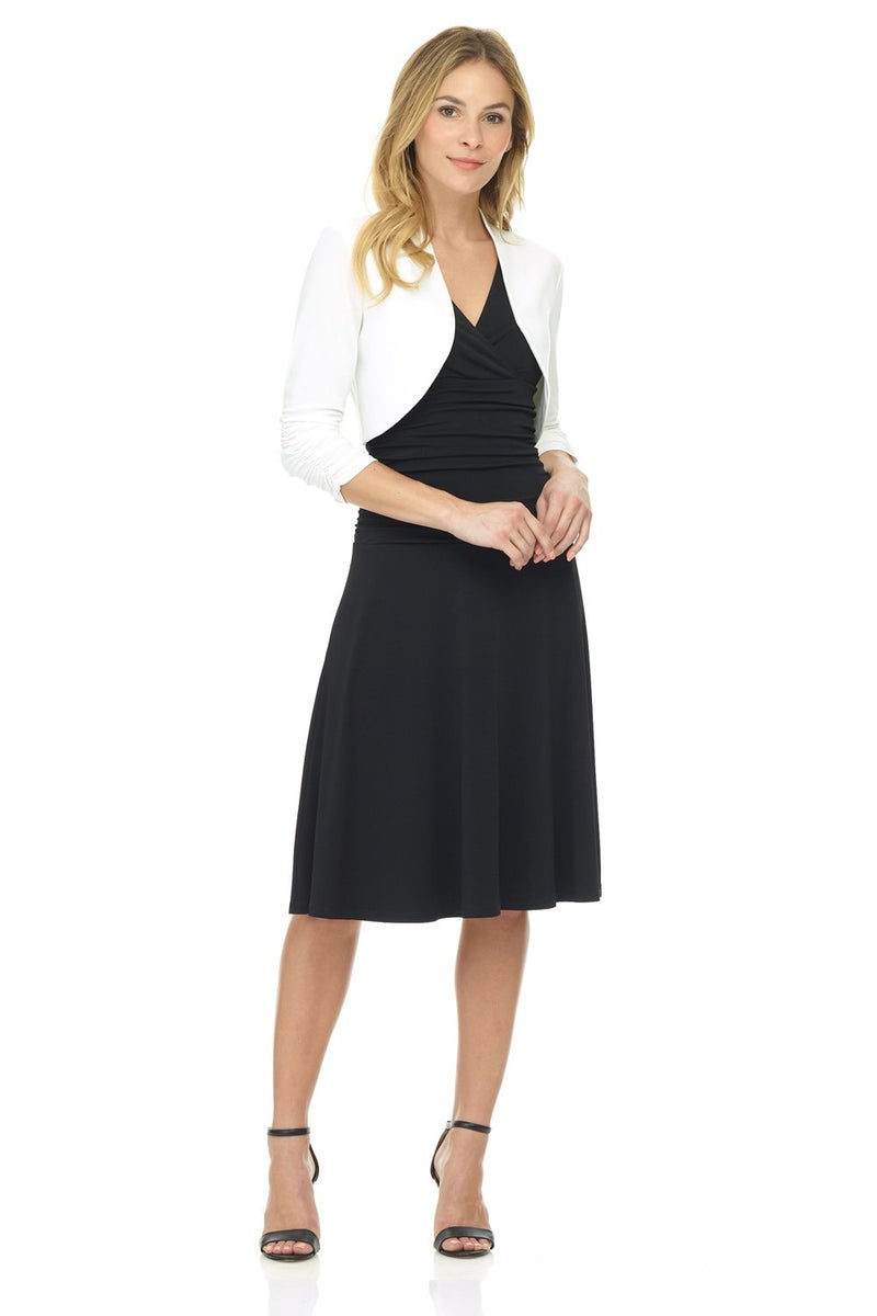 Rekucci Women's Jersey Soft Knit Stretch Bolero Shrug with Ruched Sleeves (Large, Off White) - Image 4
